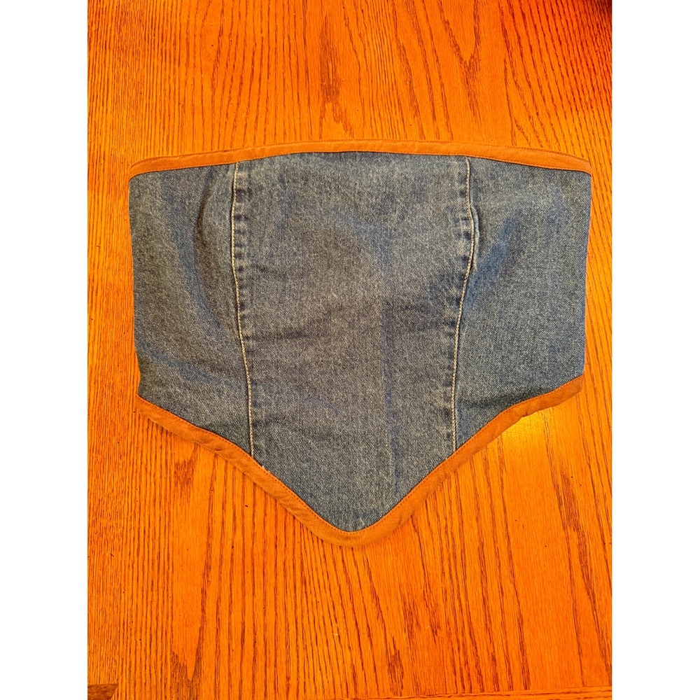 Lone Star‎ Denim Tube Top Women M Blue Festival Western Boho Smocked Pointed Hem
